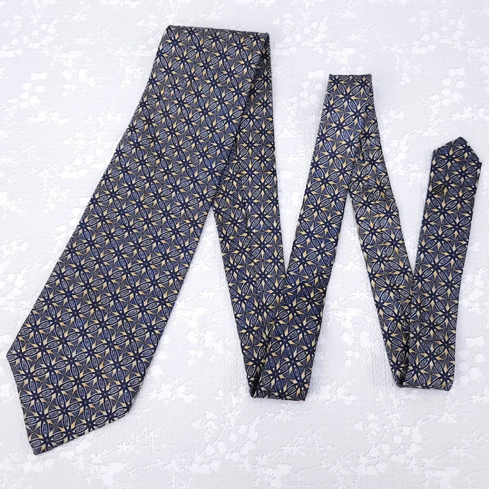 NORDSTOM XMI Silk Tie Blue Gold Geometric Diamond Hand Sewn 57